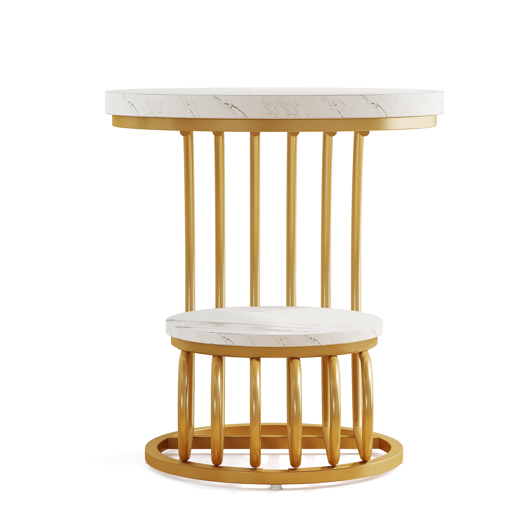 Round End Table With Storage Shelf, 2 Tiers Marble Side Table_voghion.com